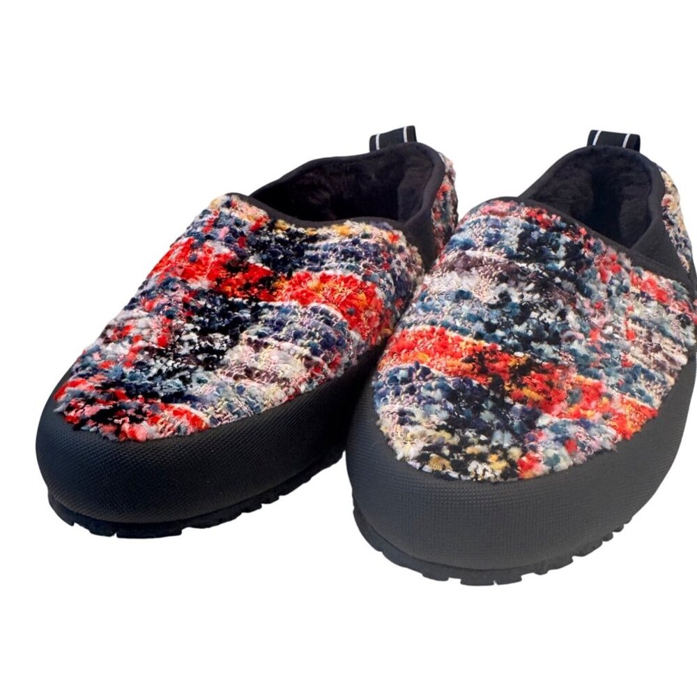 P448 Fuzzy Laby Slippers Size 38 US 7.5/8 Anthropologie Multi Colored Rubber Bot